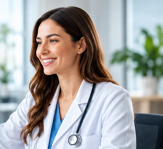 Médica em ambiente clínico