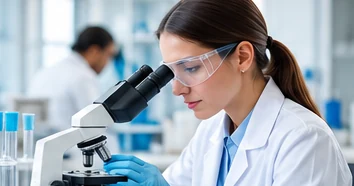 Profissional de laboratório utilizando microscópio